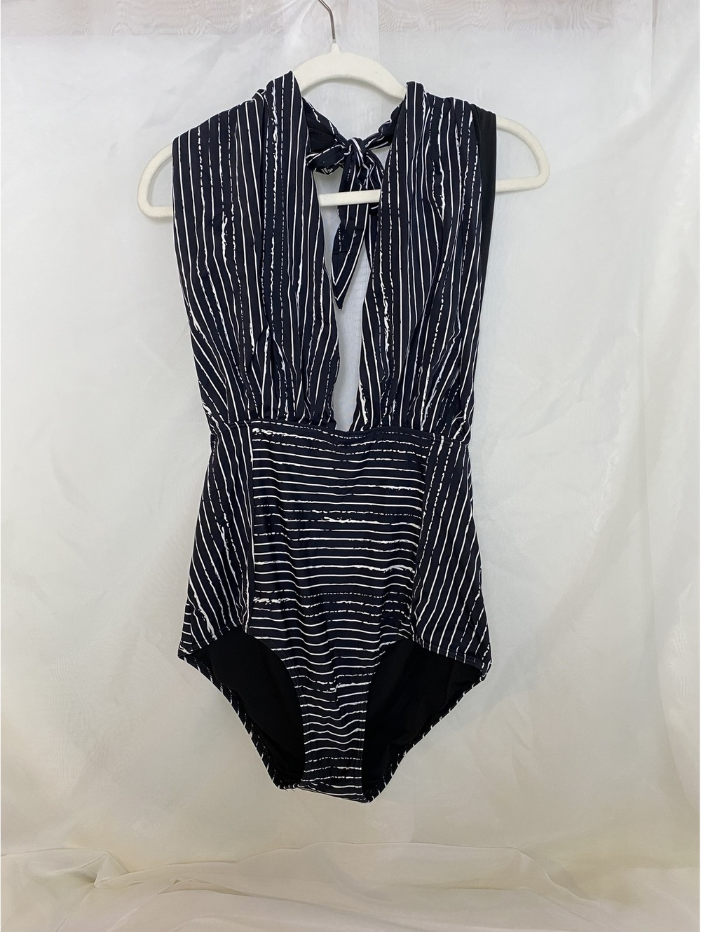 Cocoship Black White V Neck High Waist Swimsuit